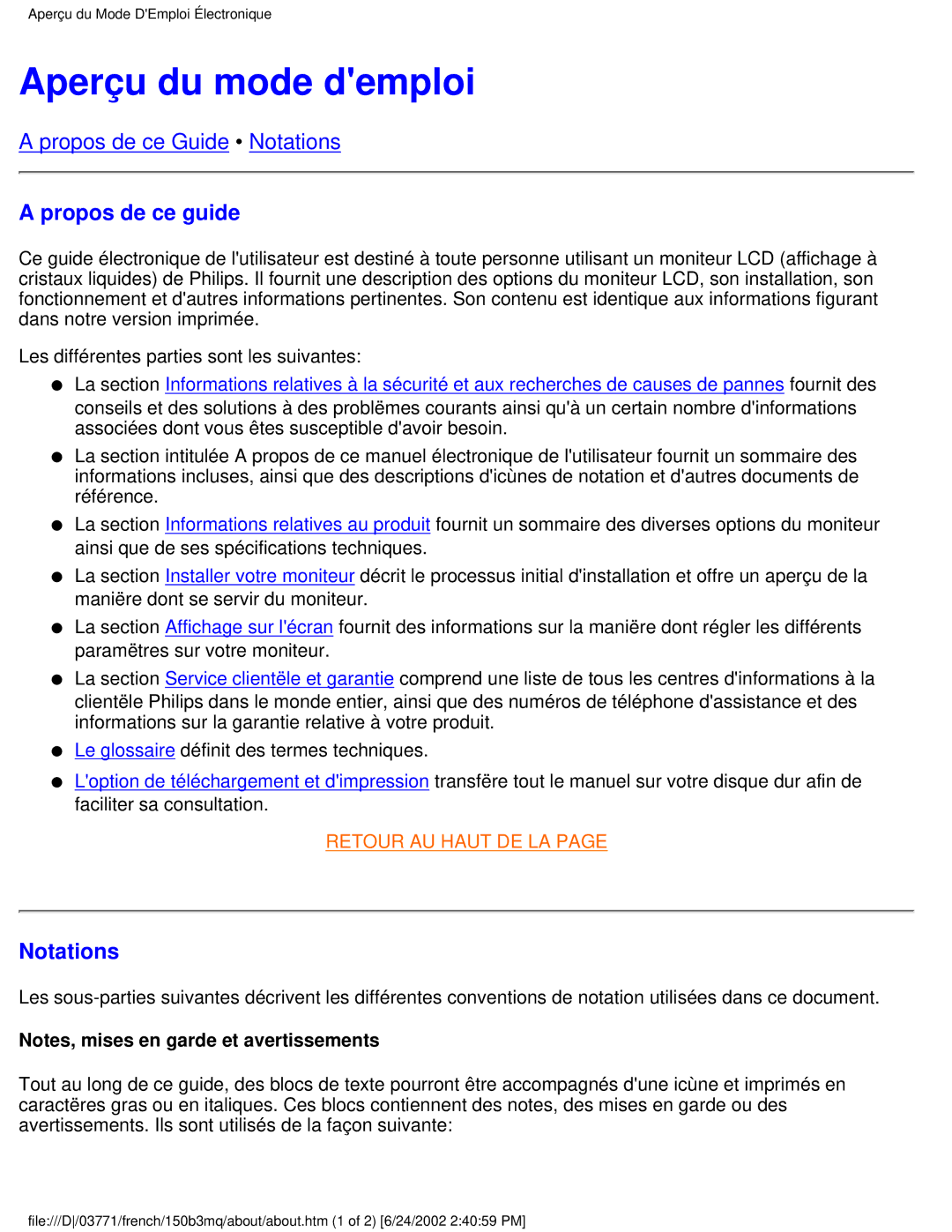 Philips 150B3Q, 150B3M user manual Aperçu du mode demploi, Propos de ce guide, Notations 