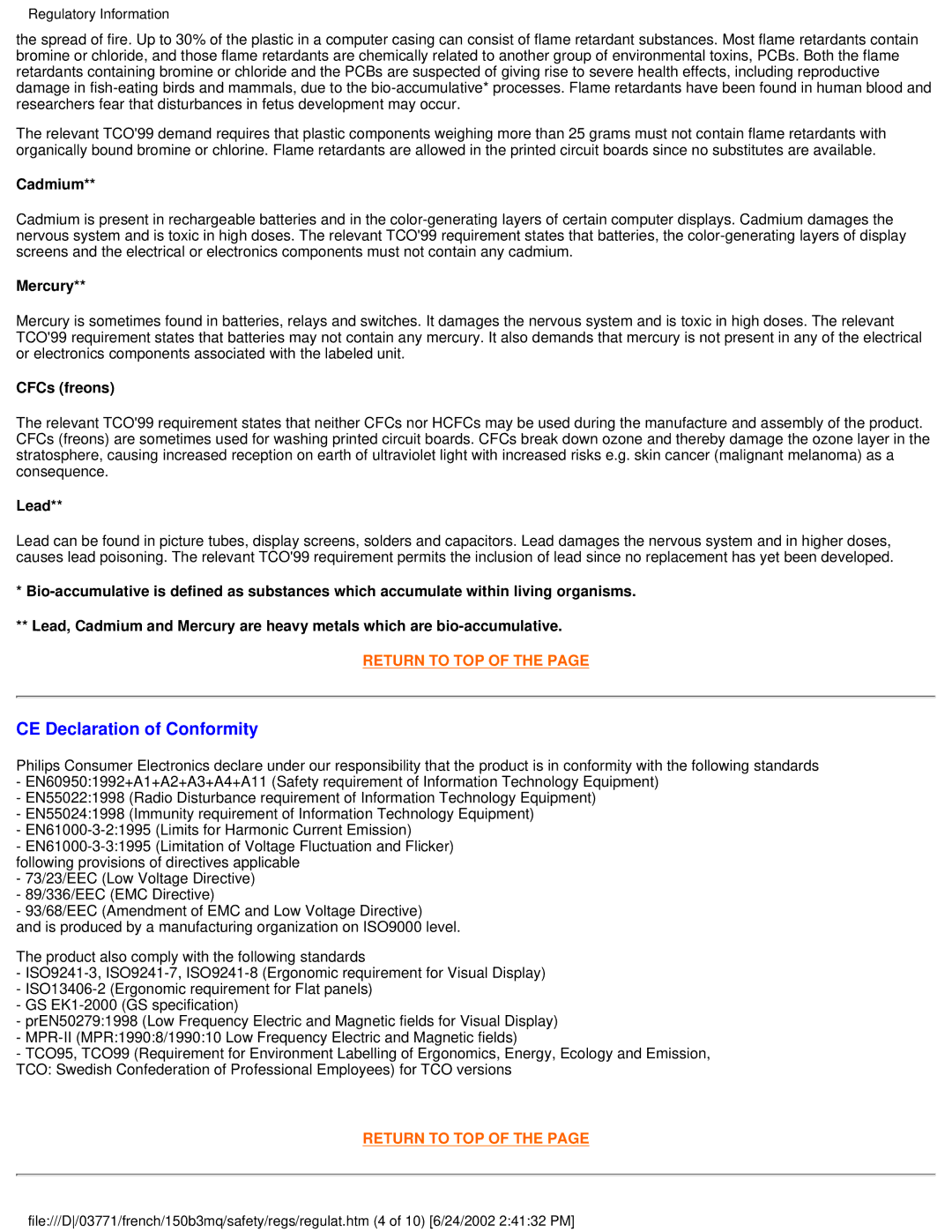 Philips 150B3M, 150B3Q user manual CE Declaration of Conformity 