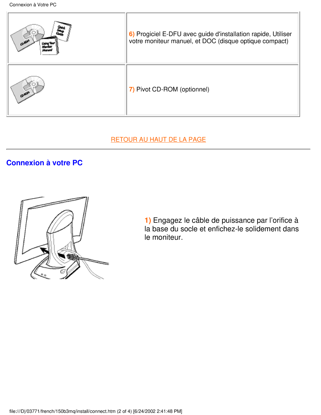 Philips 150B3M, 150B3Q user manual Connexion à votre PC 