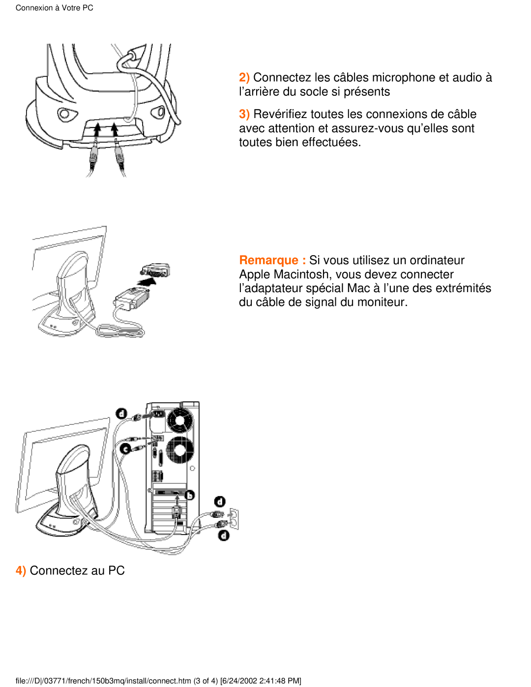 Philips 150B3Q, 150B3M user manual Connexion à Votre PC 