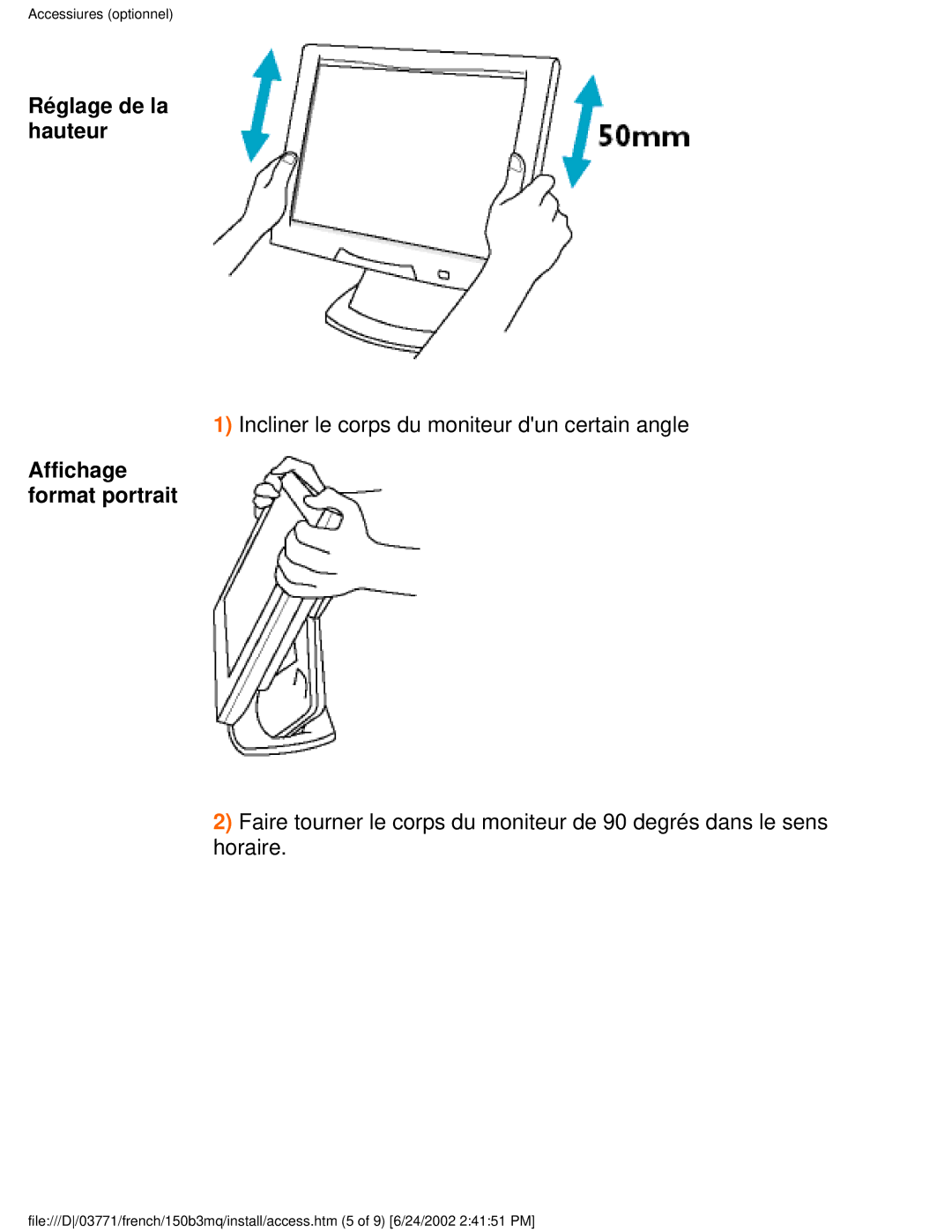 Philips 150B3M, 150B3Q user manual Réglage de la hauteur 