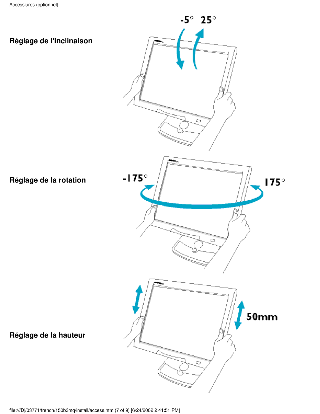 Philips 150B3M, 150B3Q user manual Accessiures optionnel 