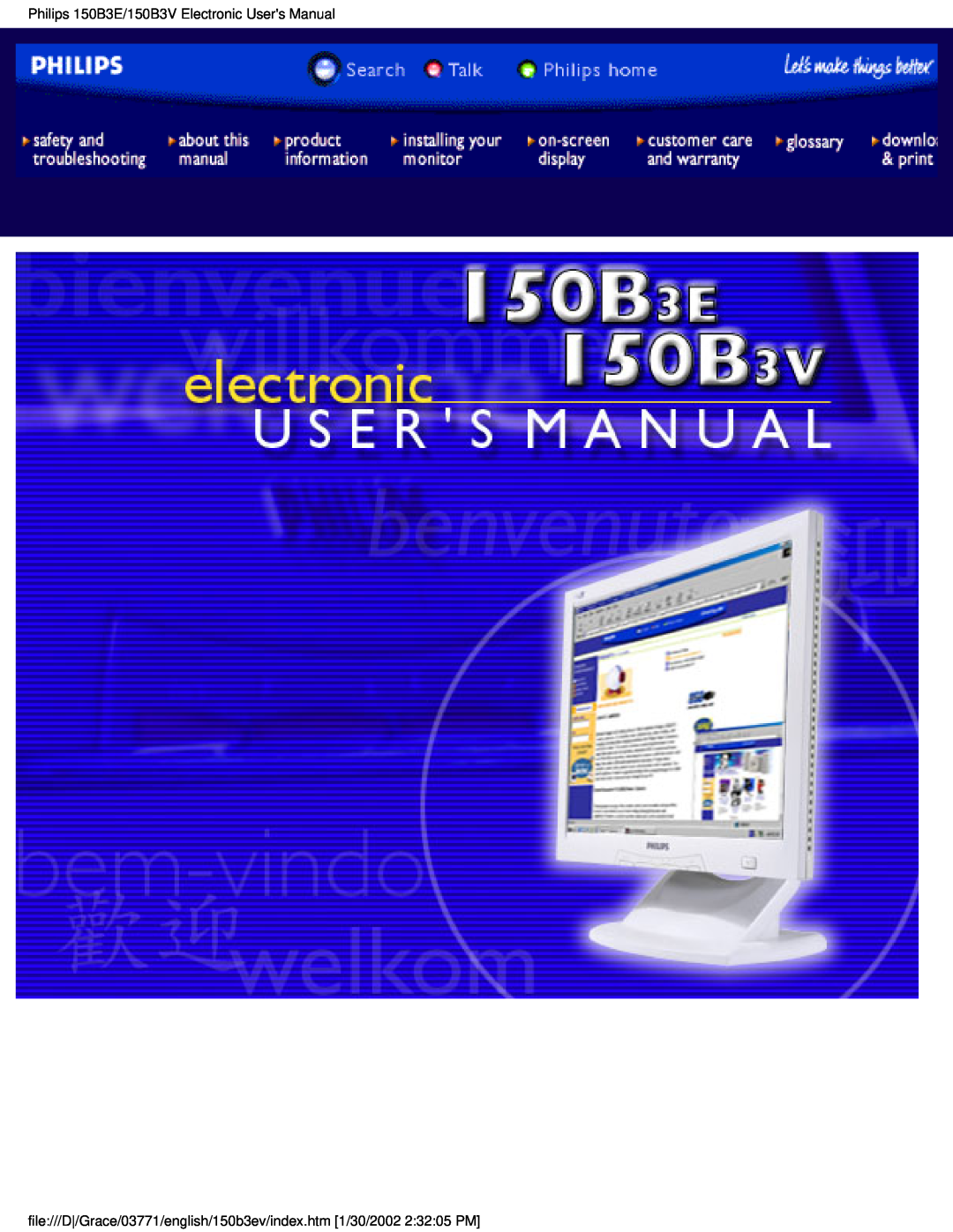 Philips user manual Philips 150B3E/150B3V Electronic Users Manual 