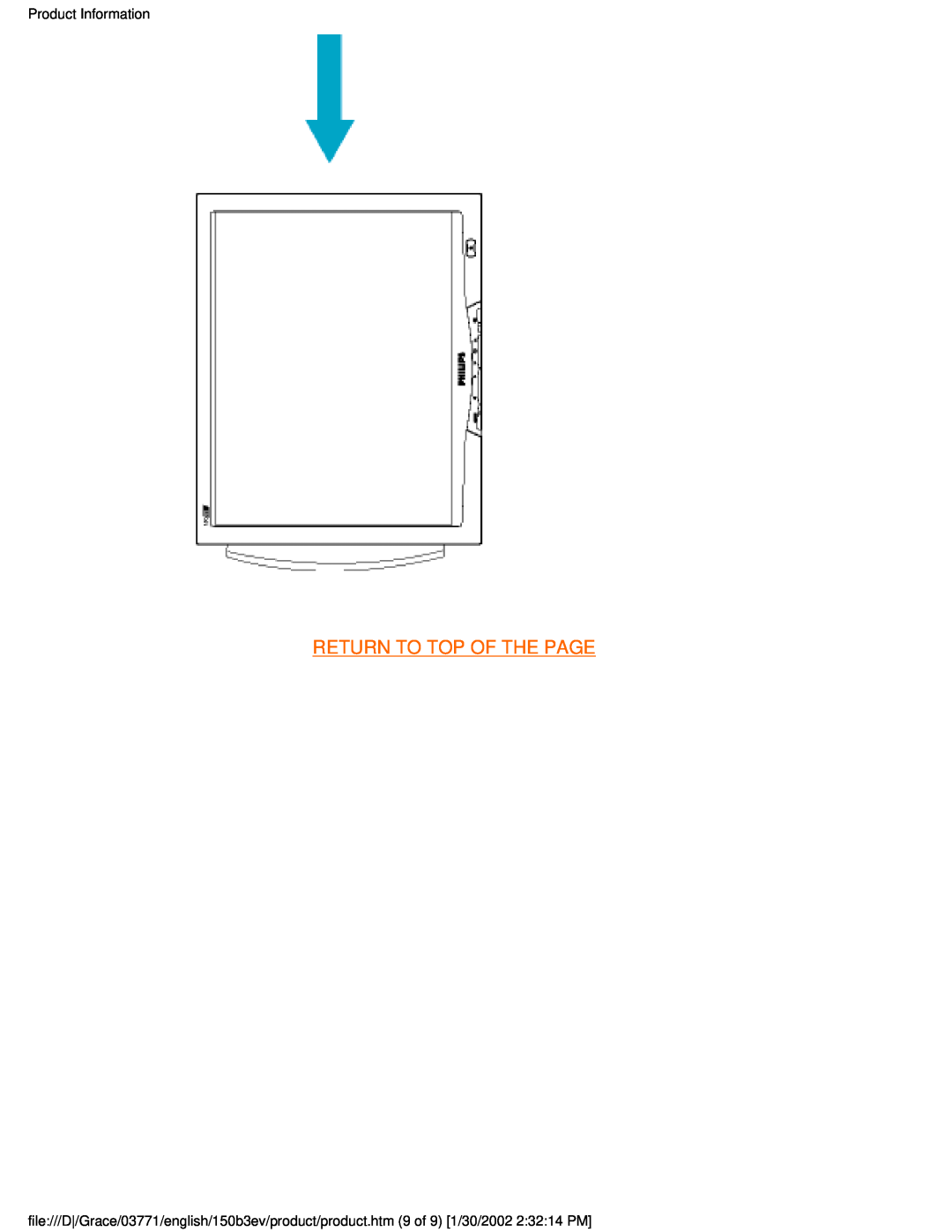 Philips 150B3V, 150B3E user manual Return To Top Of The Page, Product Information 