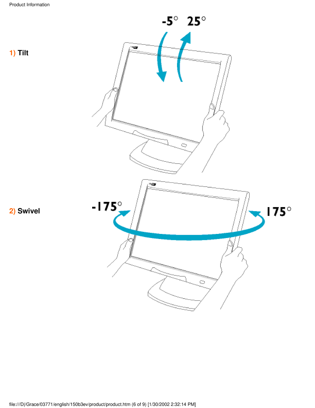 Philips 150B3E, 150B3V user manual Tilt Swivel 