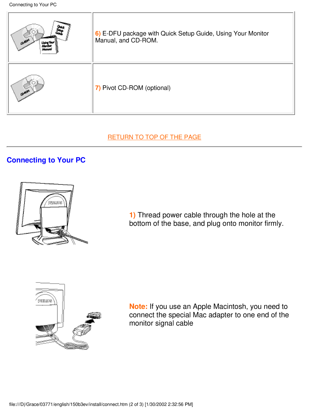 Philips 150B3V, 150B3E user manual Connecting to Your PC 