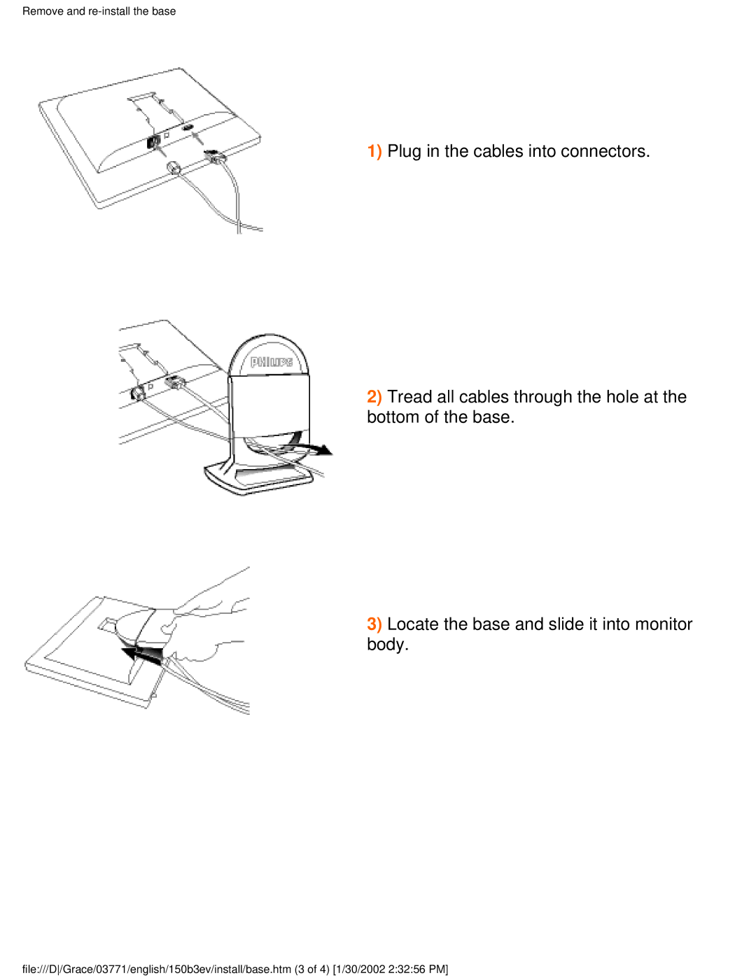 Philips 150B3V, 150B3E user manual Remove and re-install the base 