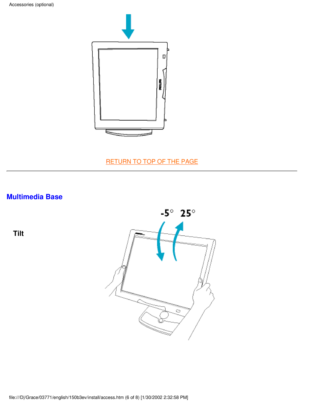 Philips 150B3V, 150B3E user manual Multimedia Base, Tilt 