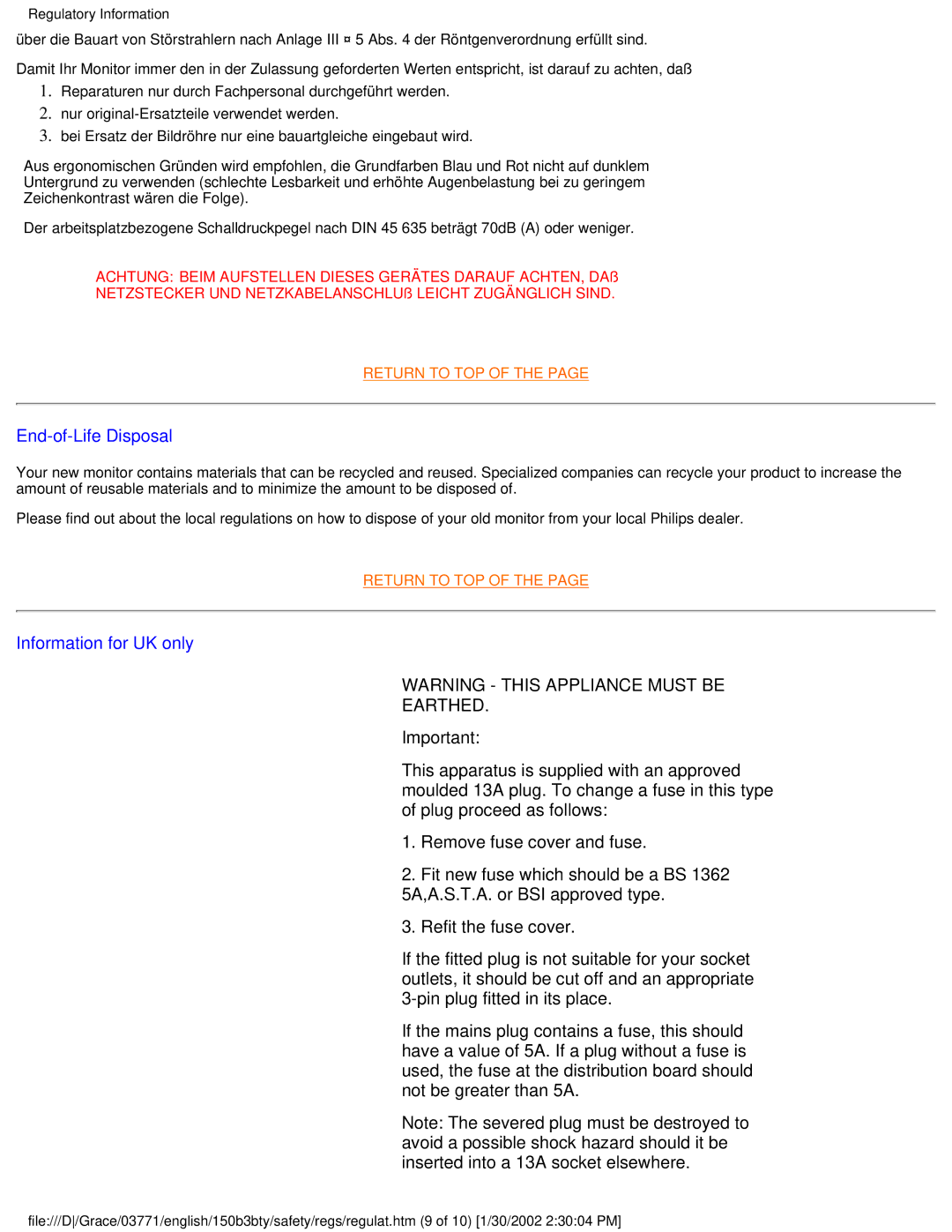 Philips 150B3T, 150B3Y, 150B3B user manual End-of-Life Disposal, Information for UK only 