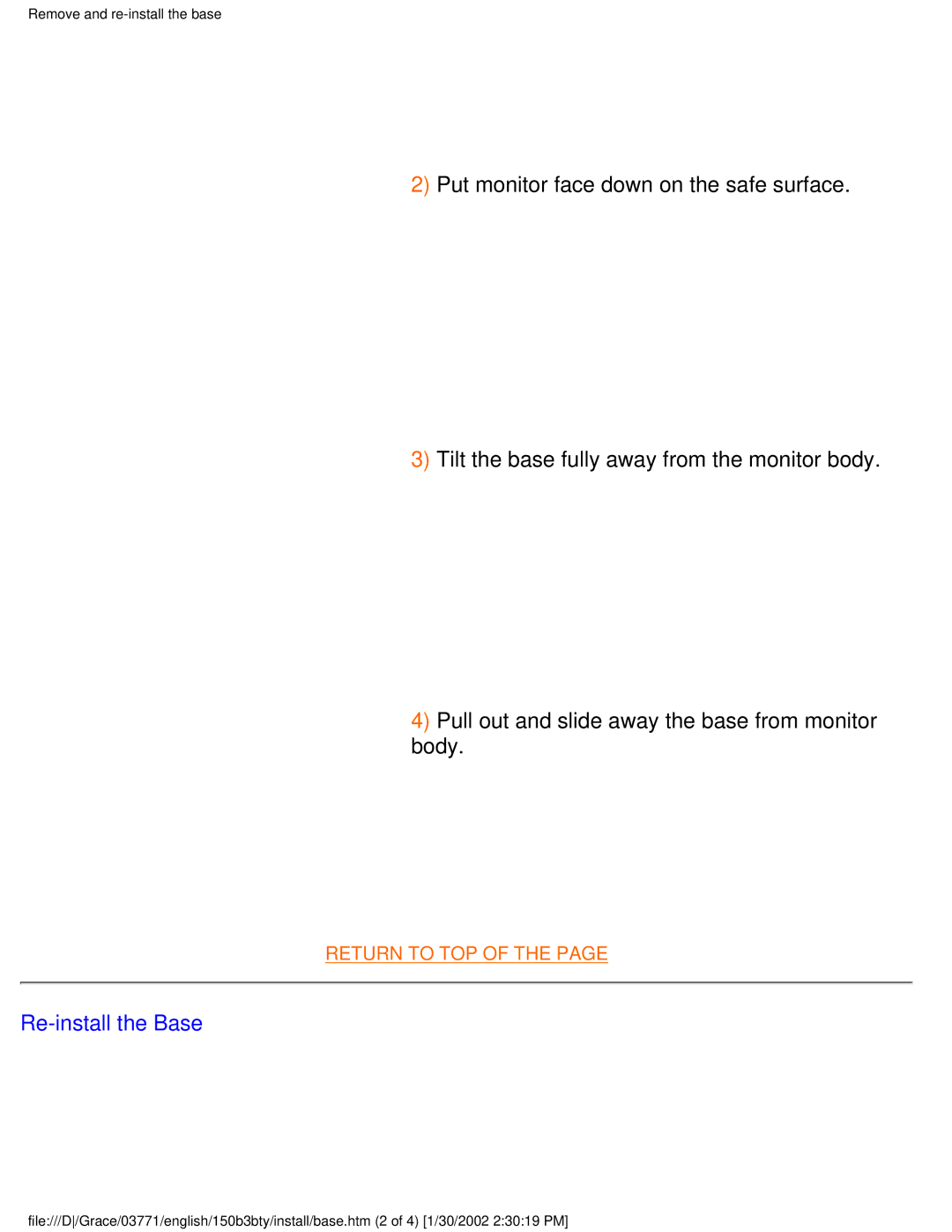 Philips 150B3Y, 150B3B, 150B3T user manual Re-install the Base 