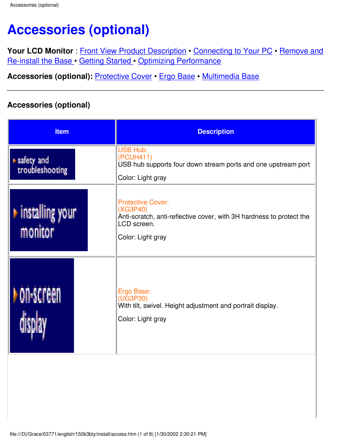 Philips 150B3Y, 150B3B, 150B3T user manual Accessories optional 