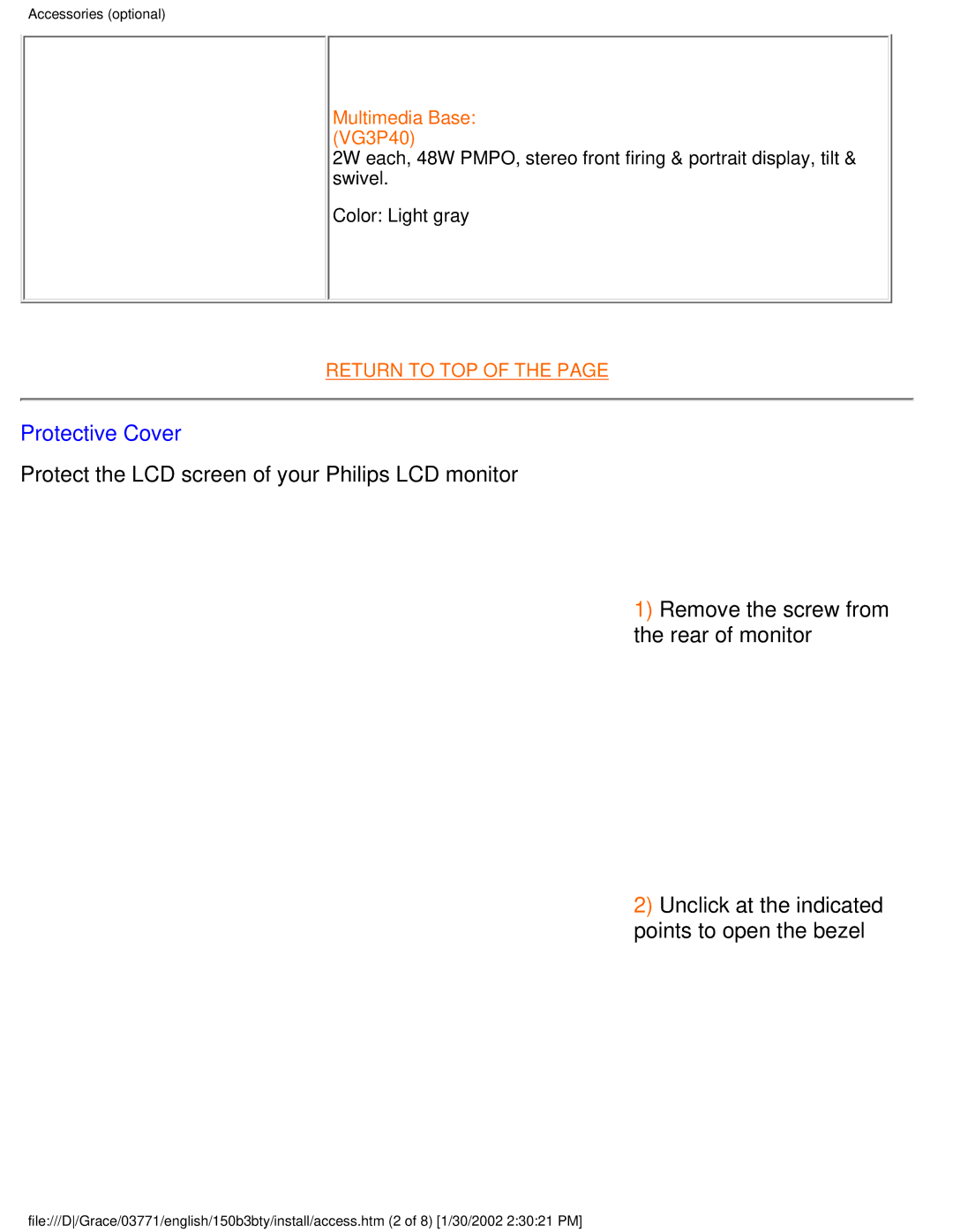 Philips 150B3B, 150B3Y, 150B3T user manual Protective Cover 