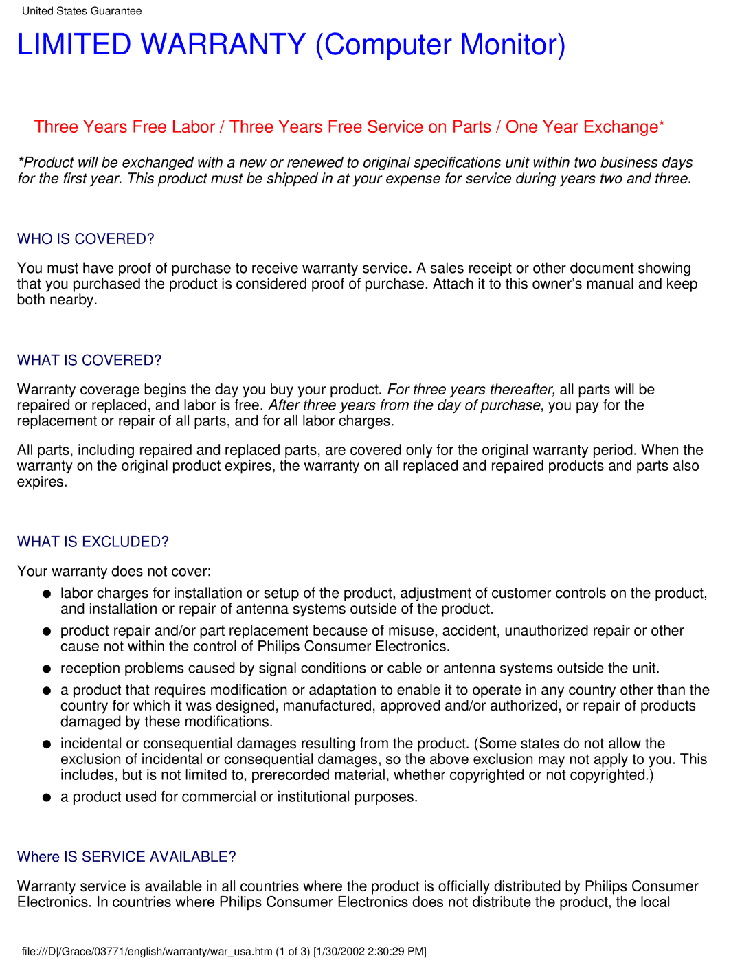 Philips 150B3B, 150B3Y, 150B3T user manual Limited Warranty Computer Monitor, WHO is COVERED? What is COVERED? 