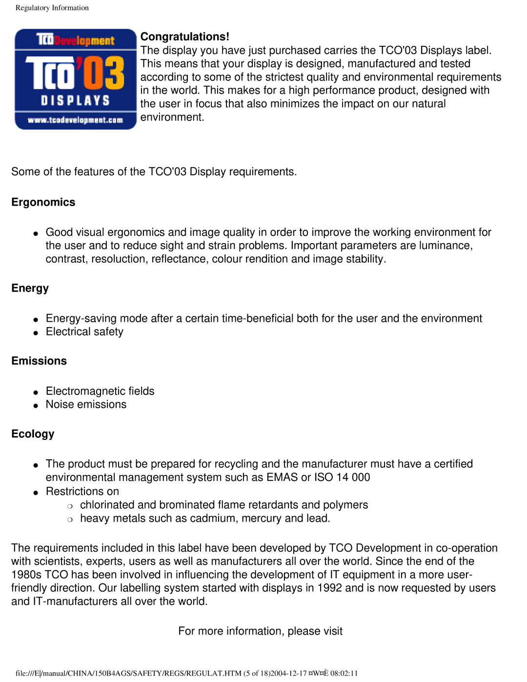 Philips 150B4AG, 150B4AS user manual Emissions 