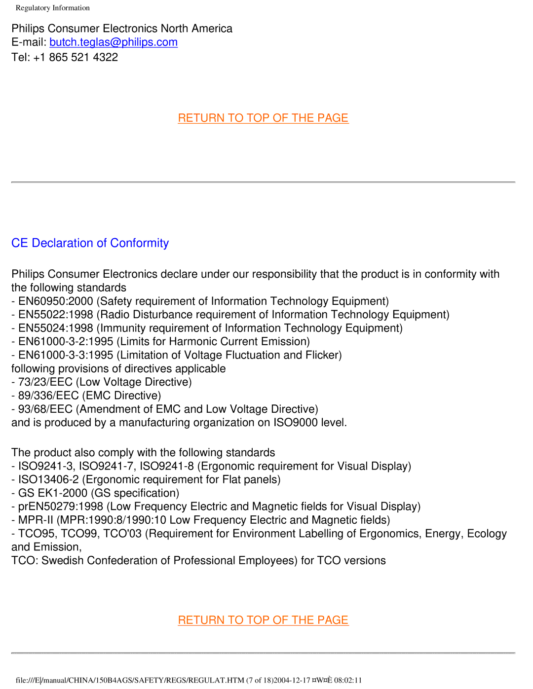 Philips 150B4AG, 150B4AS user manual CE Declaration of Conformity 