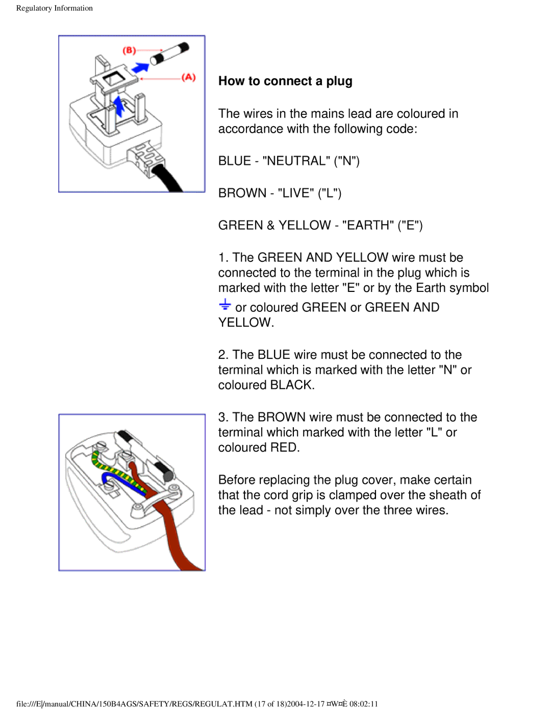 Philips 150B4AG, 150B4AS user manual How to connect a plug 