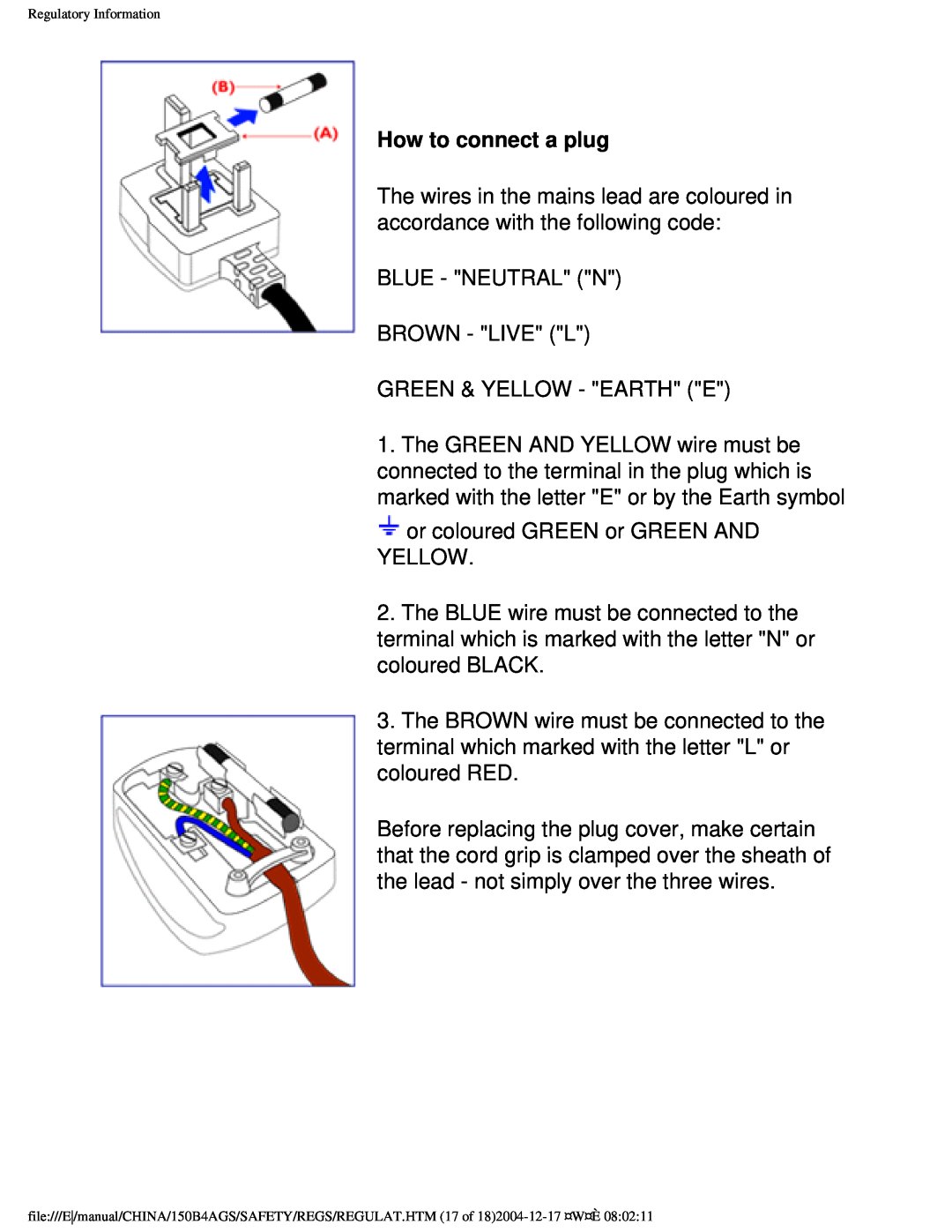 Philips 150B4AG, 150B4AS user manual How to connect a plug 