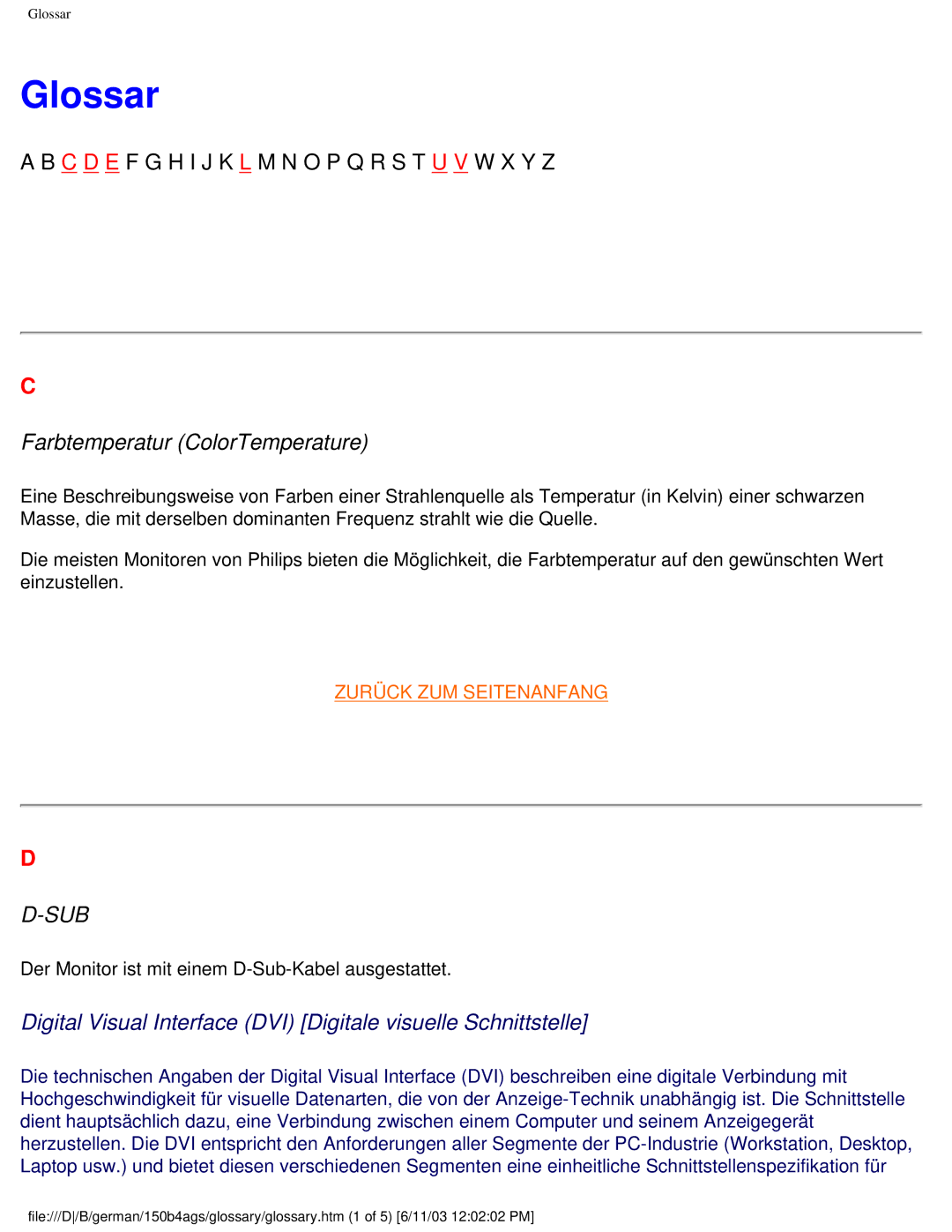 Philips 150B4AG user manual Glossar, Farbtemperatur ColorTemperature 