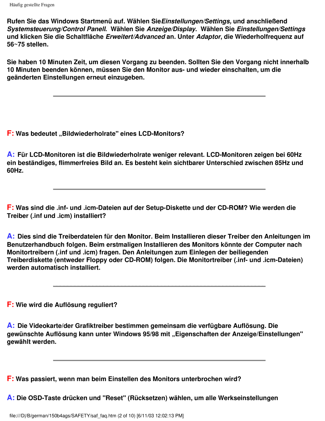 Philips 150B4AG user manual Häufig gestellte Fragen 