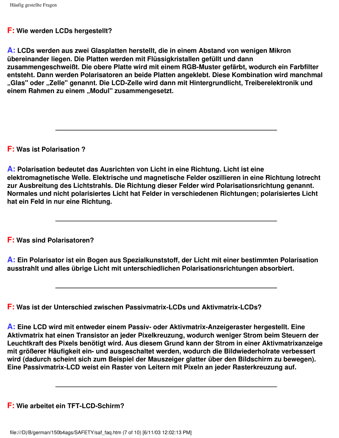 Philips 150B4AG user manual Häufig gestellte Fragen 