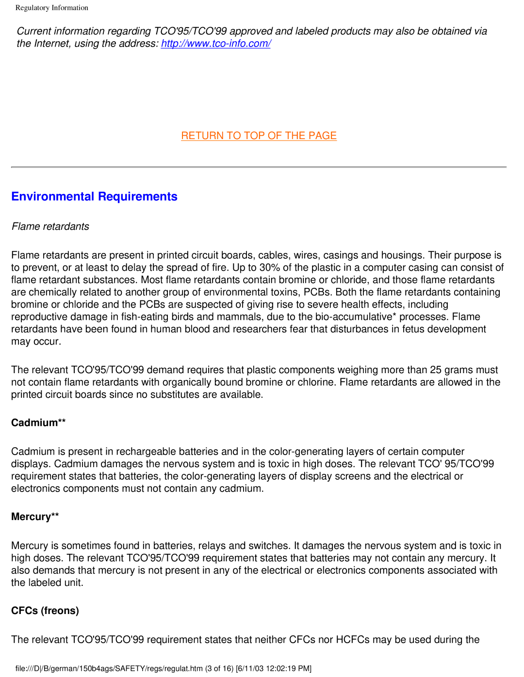 Philips 150B4AG user manual Environmental Requirements, Flame retardants 