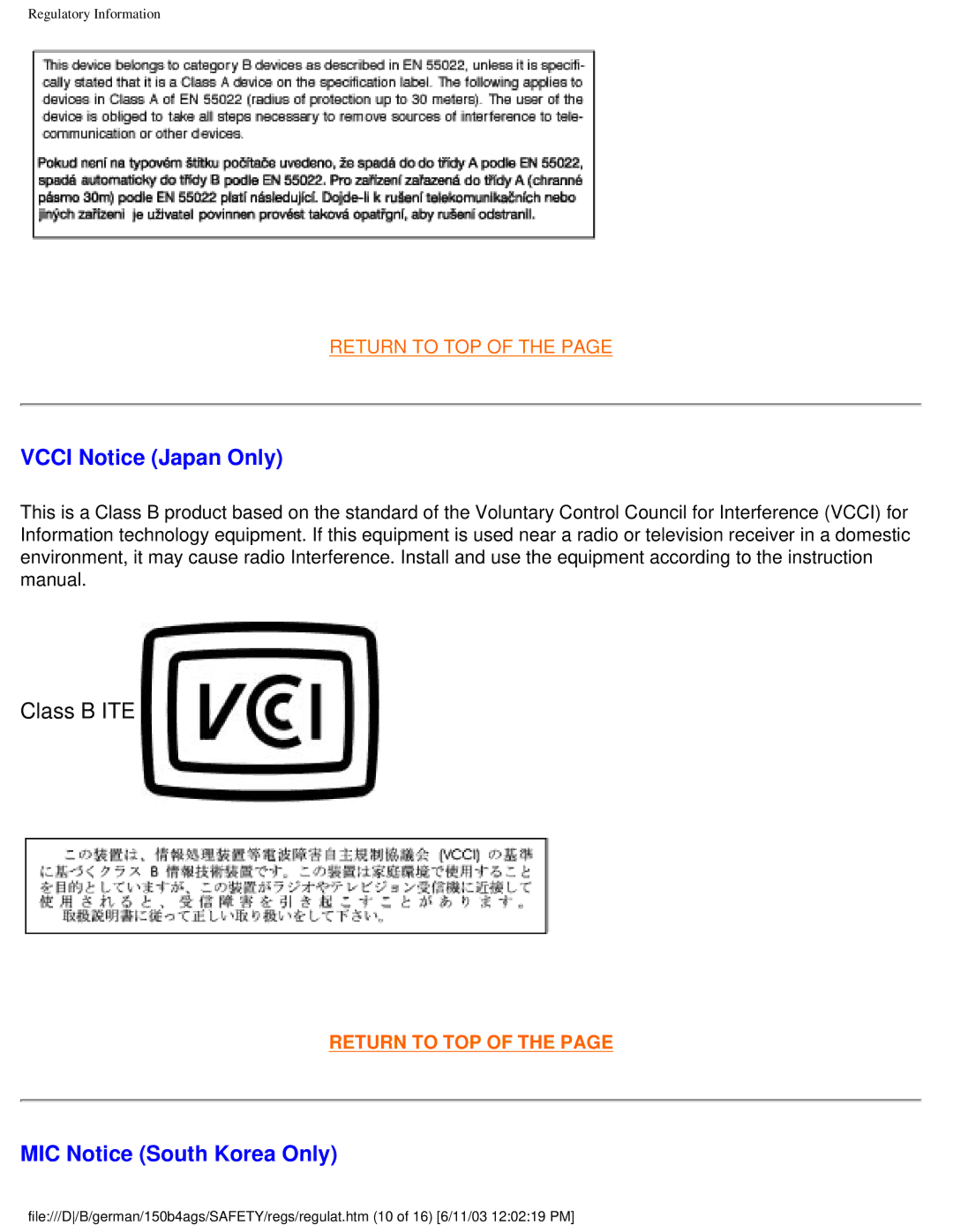 Philips 150B4AG user manual Vcci Notice Japan Only, Class B ITE, MIC Notice South Korea Only 