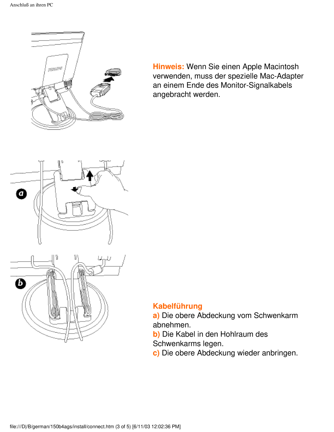 Philips 150B4AG user manual Kabelführung 