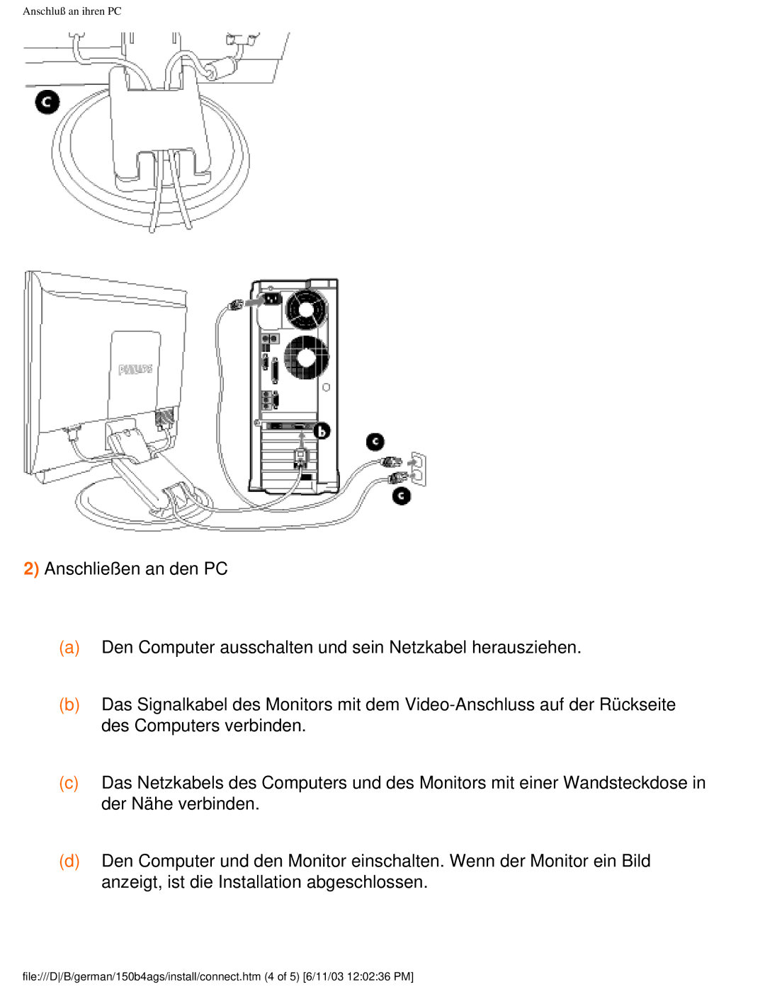 Philips 150B4AG user manual Anschluß an ihren PC 