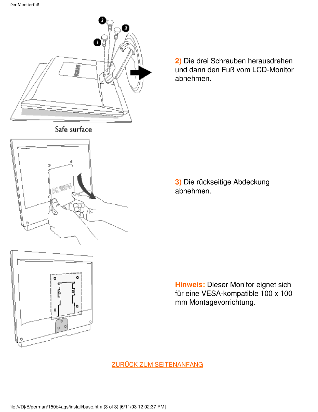 Philips 150B4AG user manual Zurück ZUM Seitenanfang 