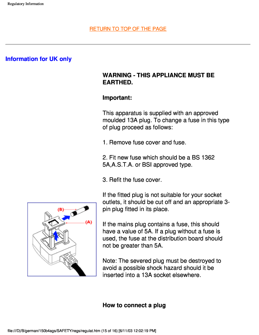 Philips 150B4AG user manual Information for UK only, Warning - This Appliance Must Be Earthed, How to connect a plug 