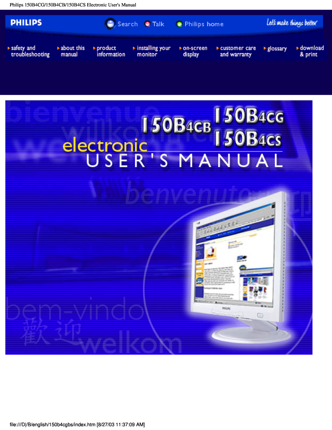 Philips 150B4CG, 150B4CB, 150B4CS user manual 