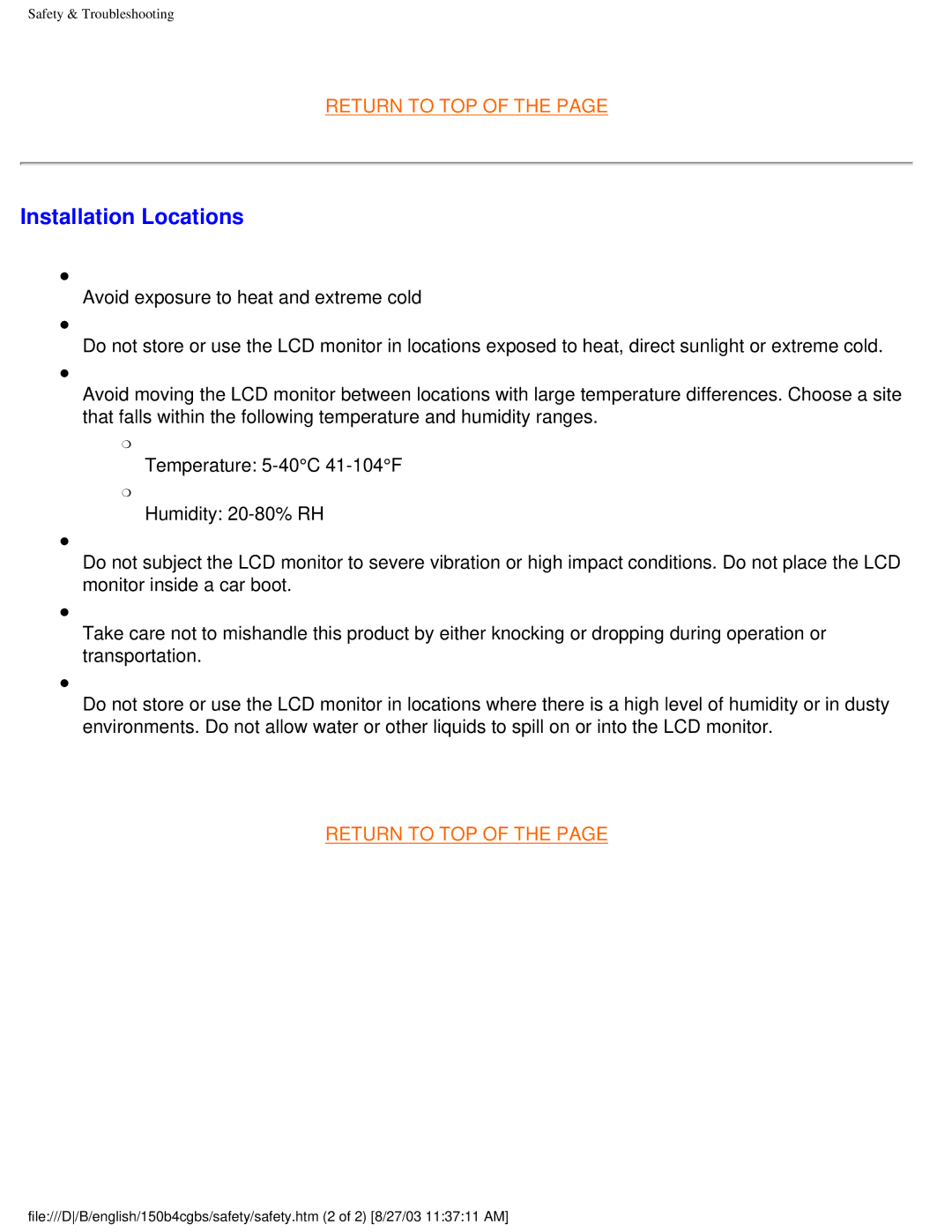 Philips 150B4CB, 150B4CG, 150B4CS user manual Installation Locations 