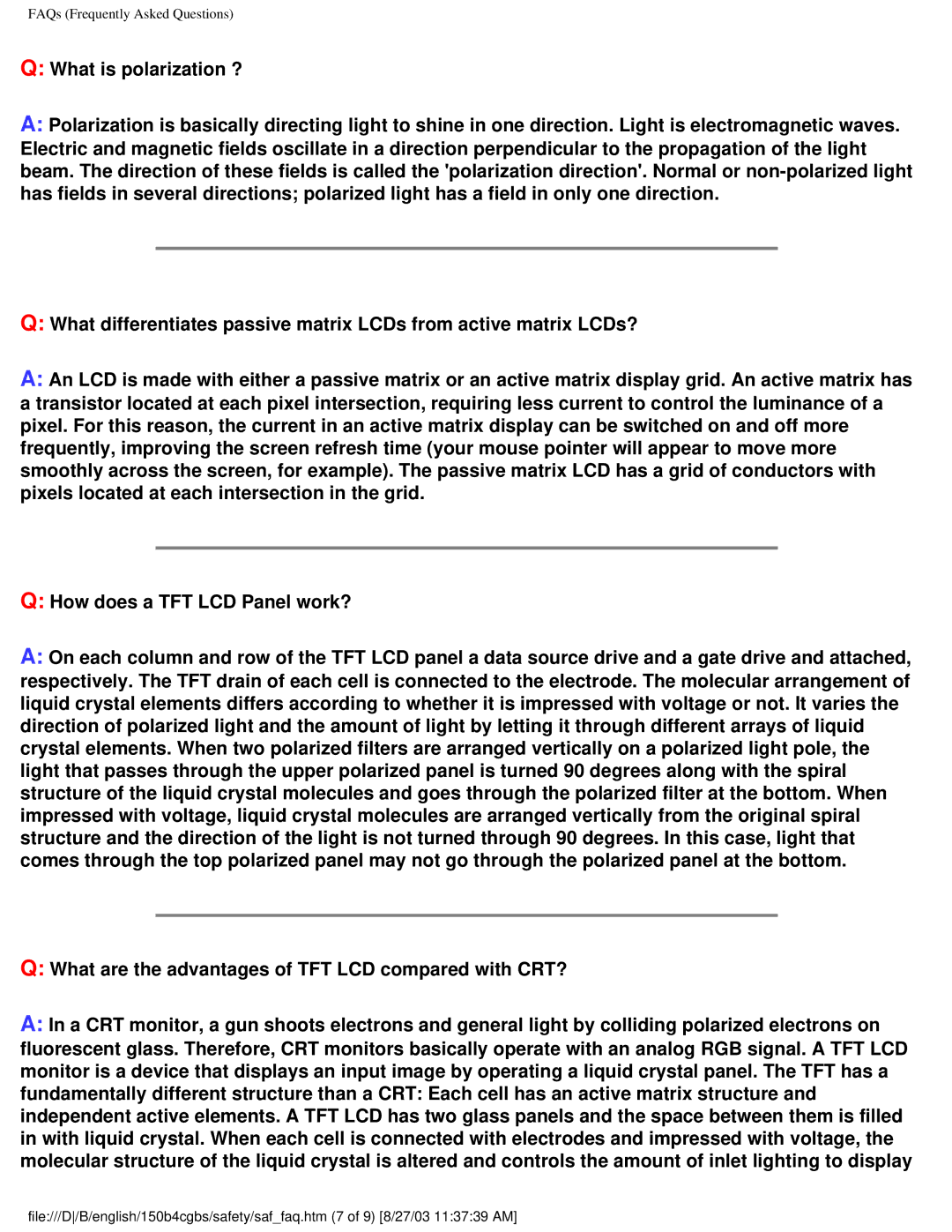 Philips 150B4CG, 150B4CB, 150B4CS user manual FAQs Frequently Asked Questions 