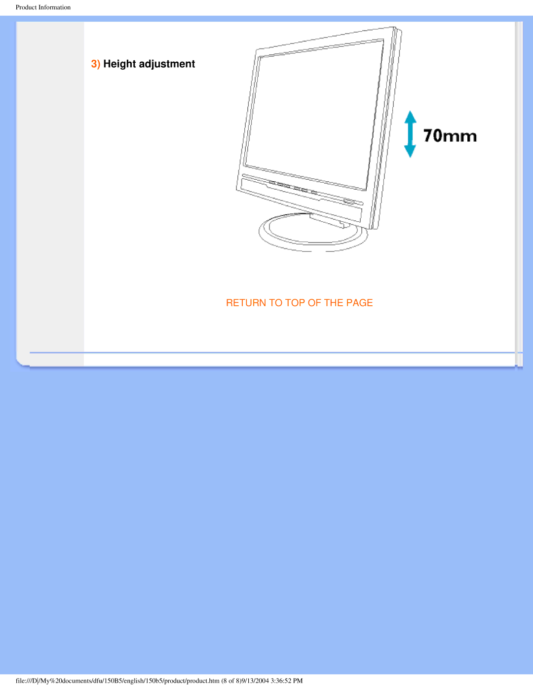 Philips 150b5 user manual Height adjustment 