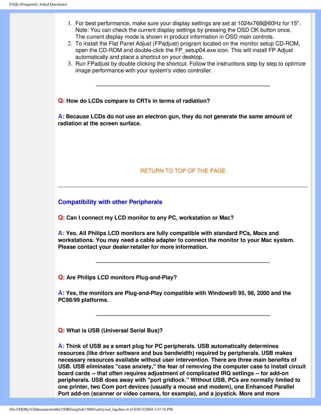 Philips 150b5 user manual Compatibility with other Peripherals 