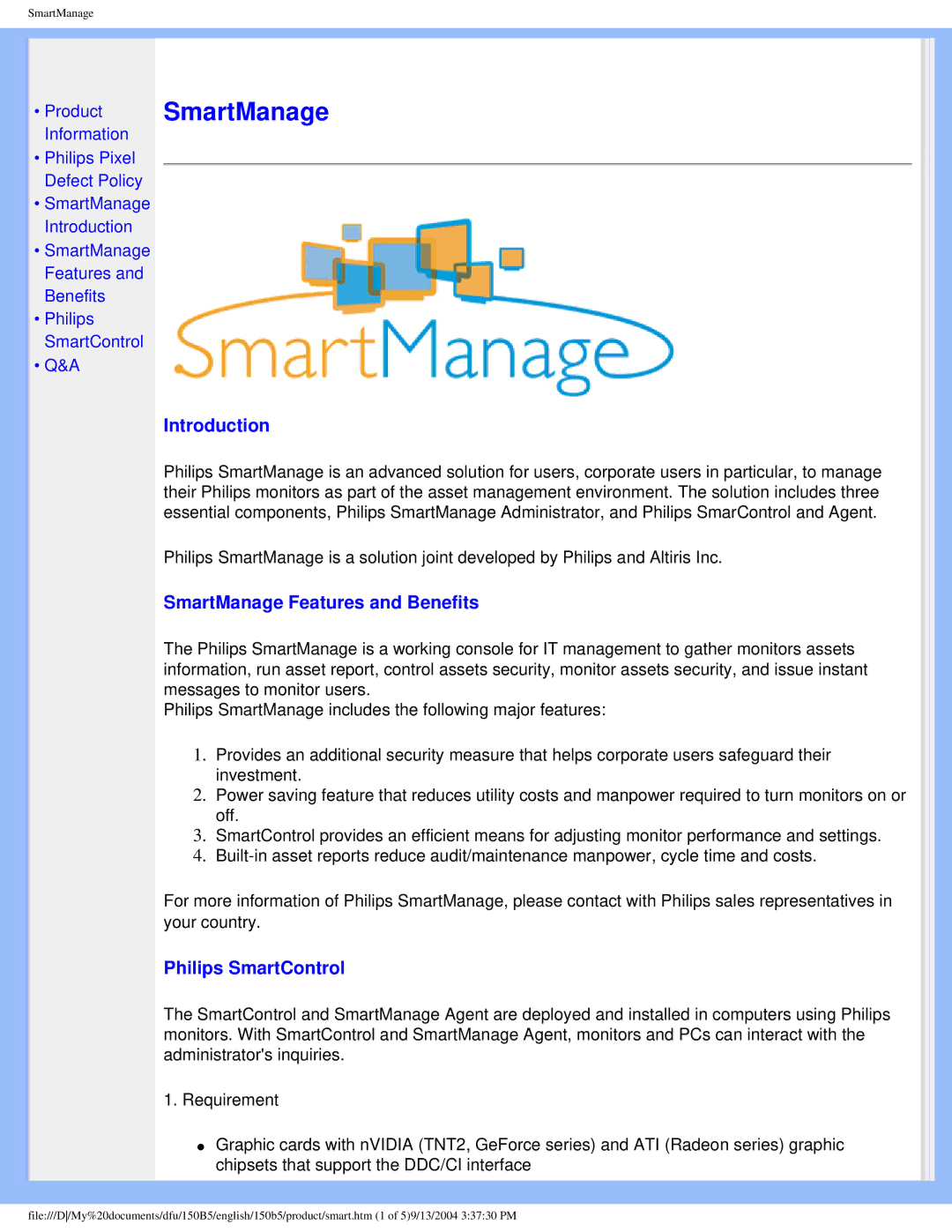 Philips 150b5 user manual Introduction, SmartManage Features and Benefits, Philips SmartControl 