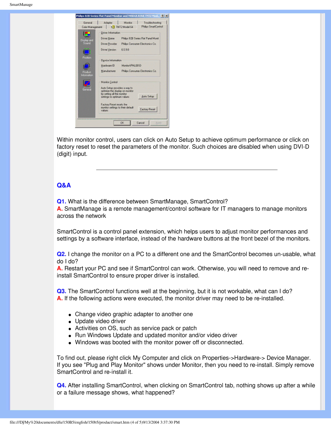 Philips 150b5 user manual SmartManage 