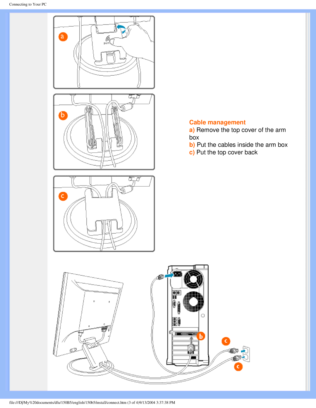 Philips 150b5 user manual Cable management 