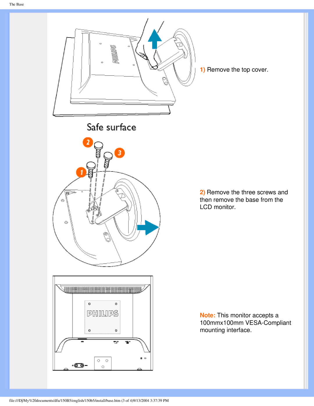 Philips 150b5 user manual Base 