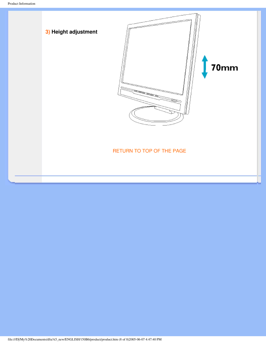 Philips 150B6 user manual Height adjustment 