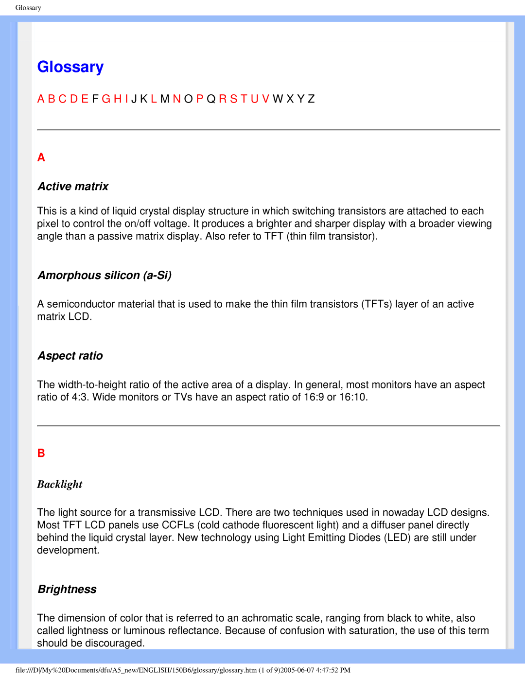 Philips 150B6 user manual Glossary 