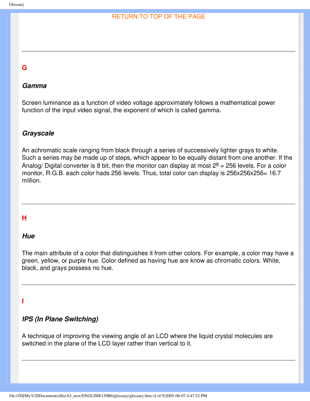 Philips 150B6 user manual Gamma 