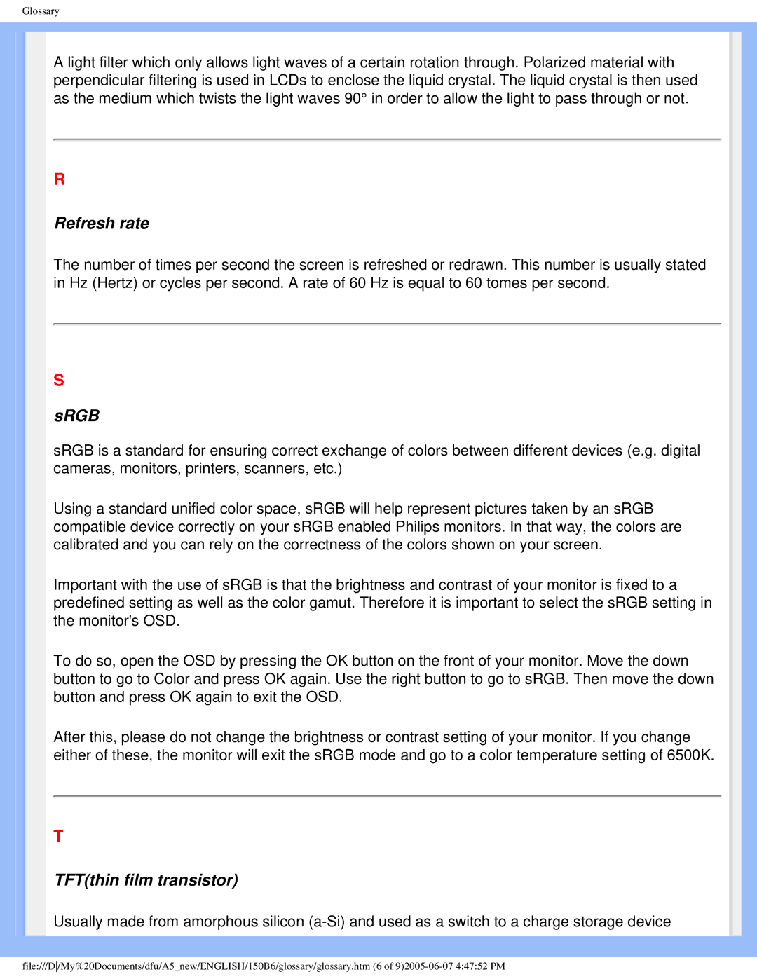 Philips 150B6 user manual Refresh rate 