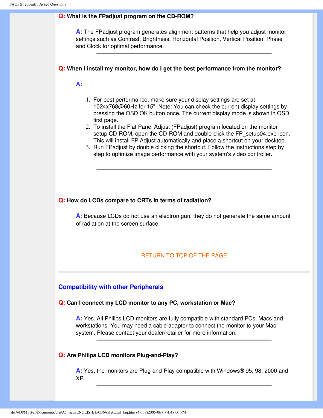 Philips 150B6 user manual Compatibility with other Peripherals, What is the FPadjust program on the CD-ROM? 