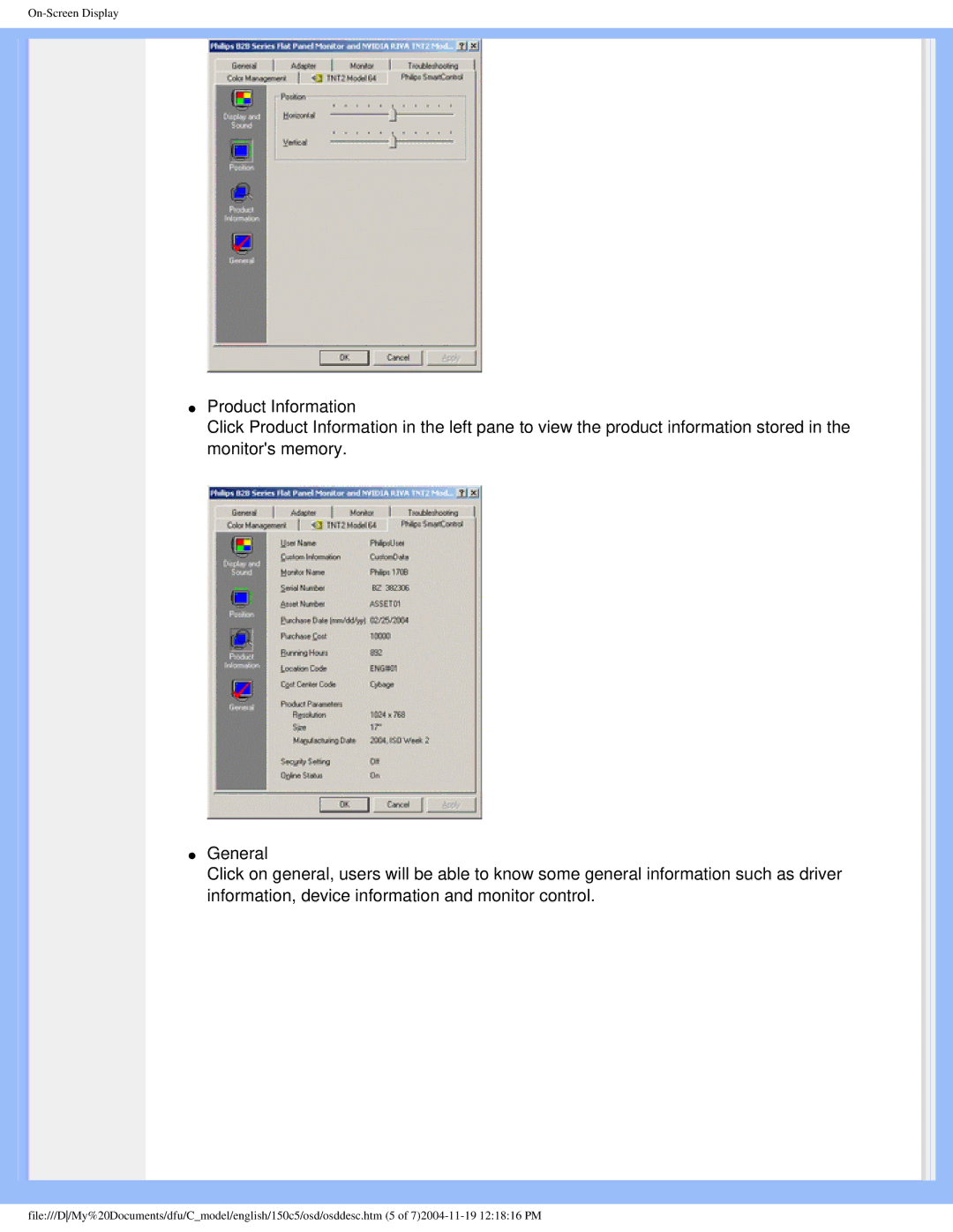 Philips 150c5 user manual On-Screen Display 