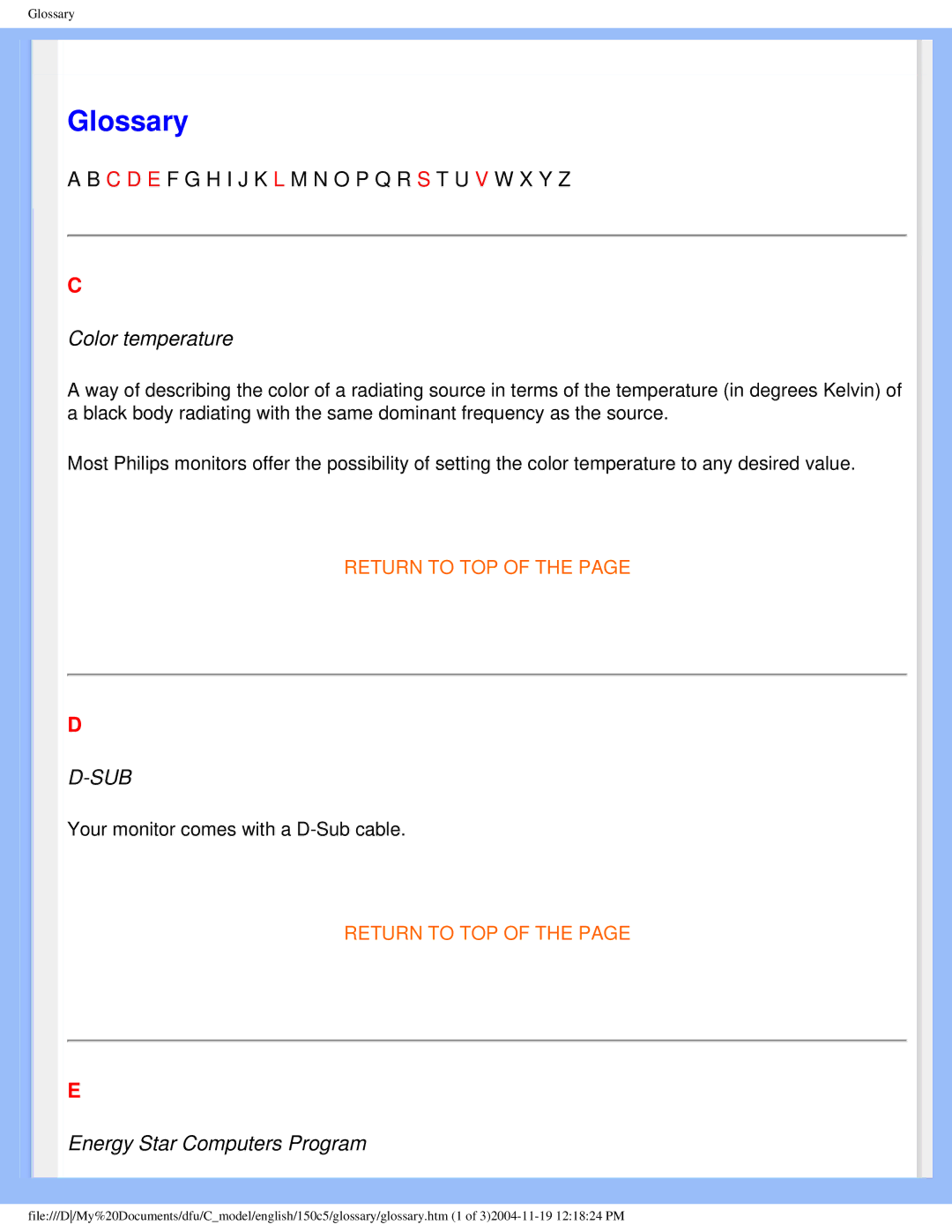 Philips 150c5 user manual Glossary 