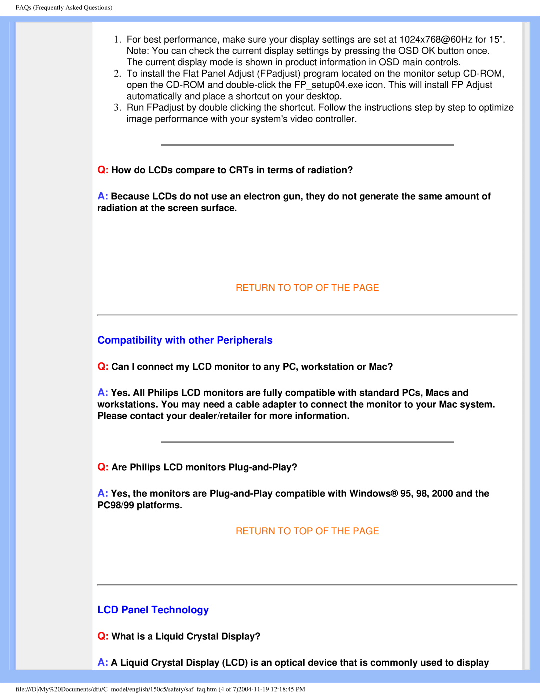 Philips 150c5 user manual Compatibility with other Peripherals, LCD Panel Technology 