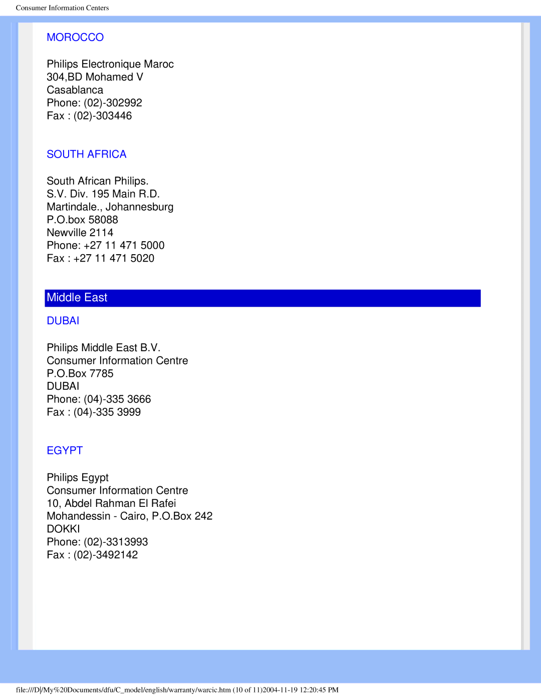 Philips 150c5 user manual Morocco, South Africa, Dubai, Egypt 