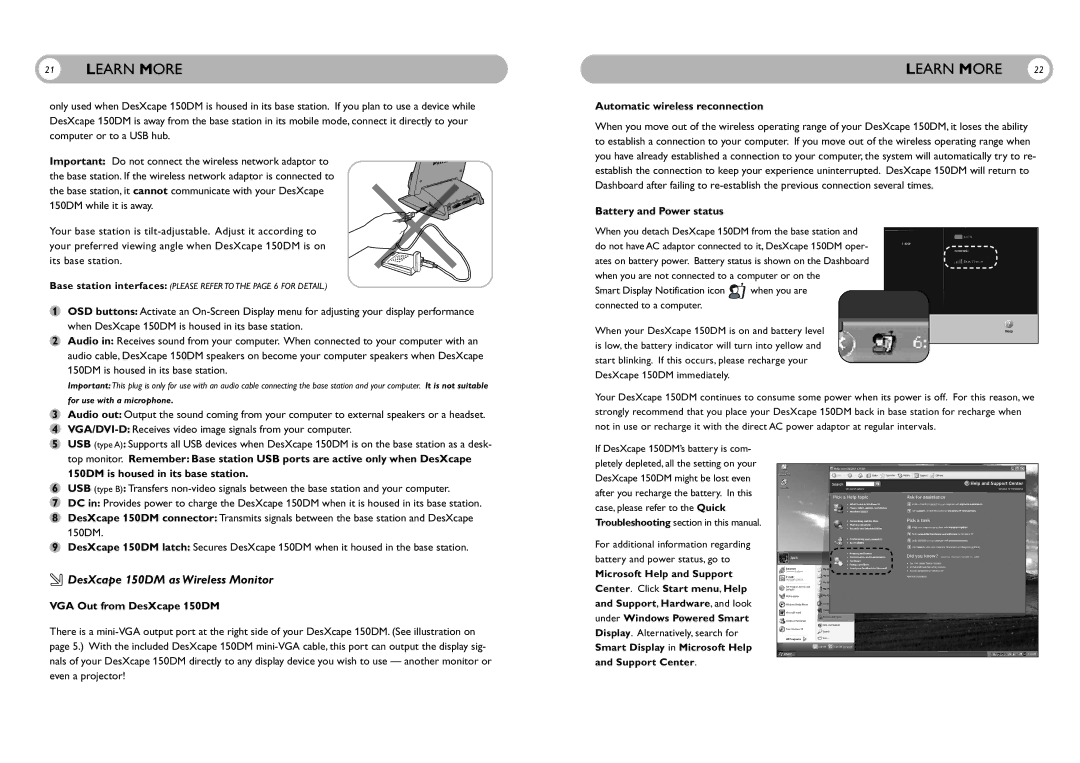 Philips user manual DesXcape 150DM as Wireless Monitor, VGA Out from DesXcape 150DM, Automatic wireless reconnection 