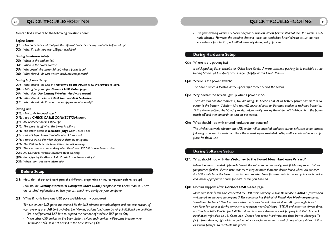 Philips 150DM user manual Before Setup, During Hardware Setup, During Software Setup 